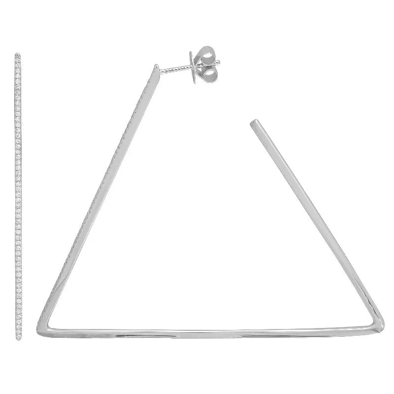 Stylish Resin Earrings For Fashionistas-14K White Gold Triangle Diamond Hoop Earrings