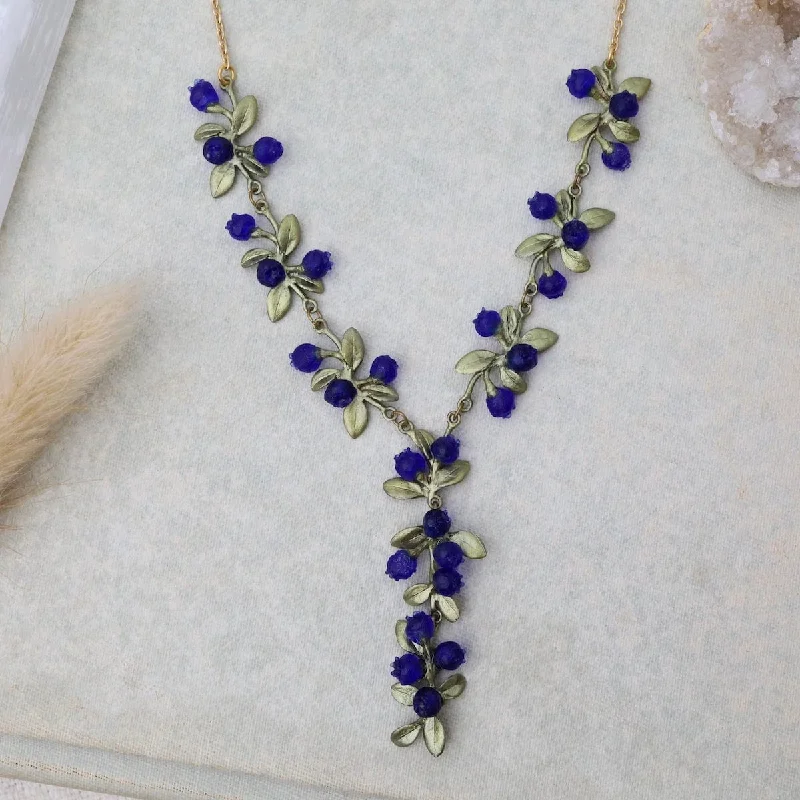 Elegant Crystal Chain Necklaces For Weddings-Petite Blueberry Dangle Necklace