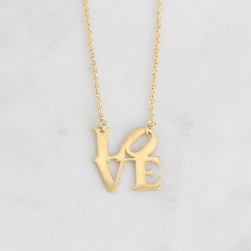 Simple Pearl Necklaces For Everyday Wear-Matte Gold Vermeil LOVE Necklace