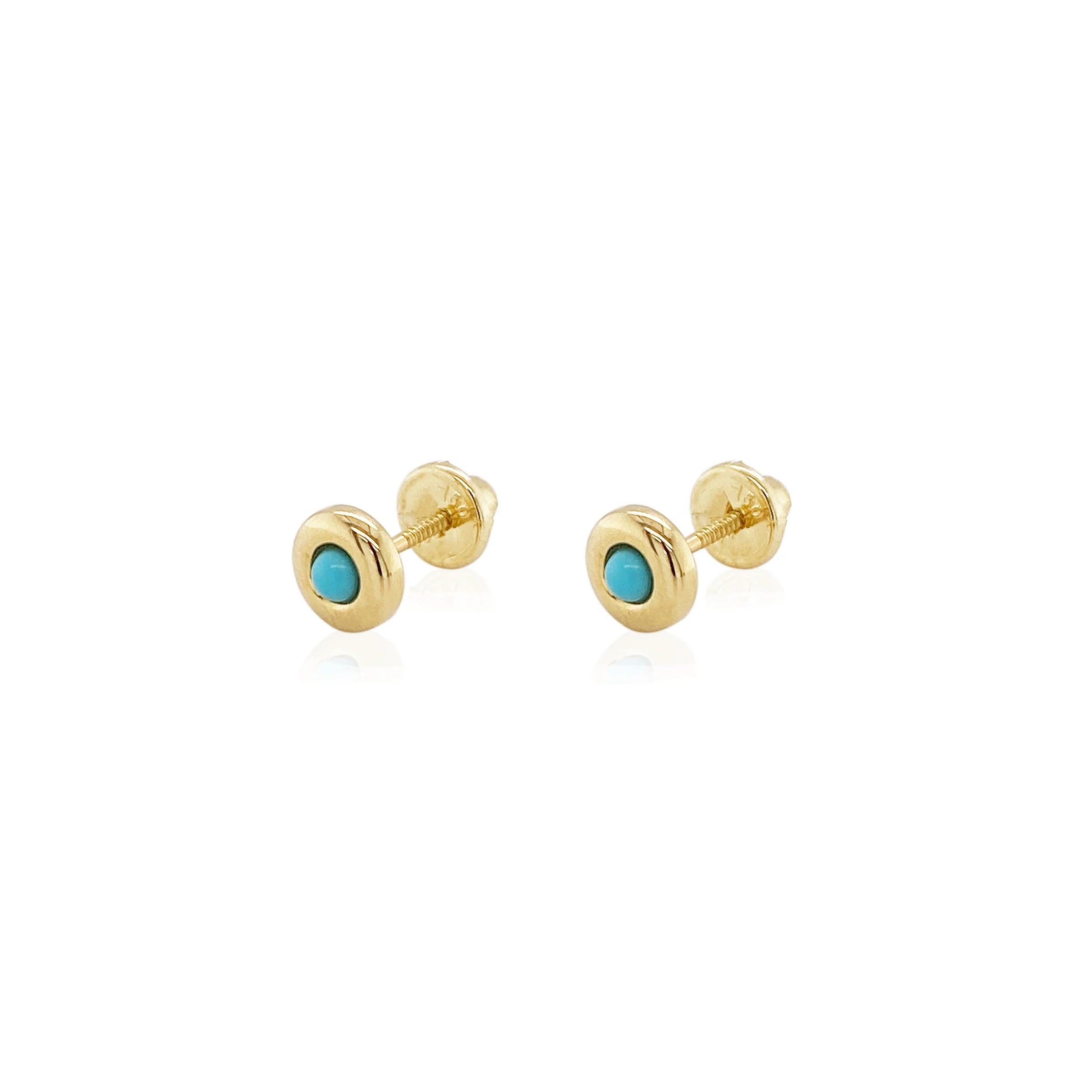 Colorful Earrings For Playful Fashion-18K Yellow Gold Turquoise Bezel Children's Earrings