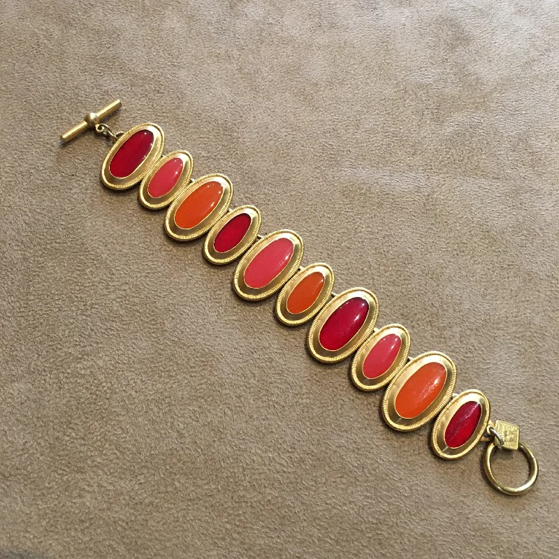 Bracelets For Bridesmaids-Anne Klein Orange Red Enamel Statement Bracelet