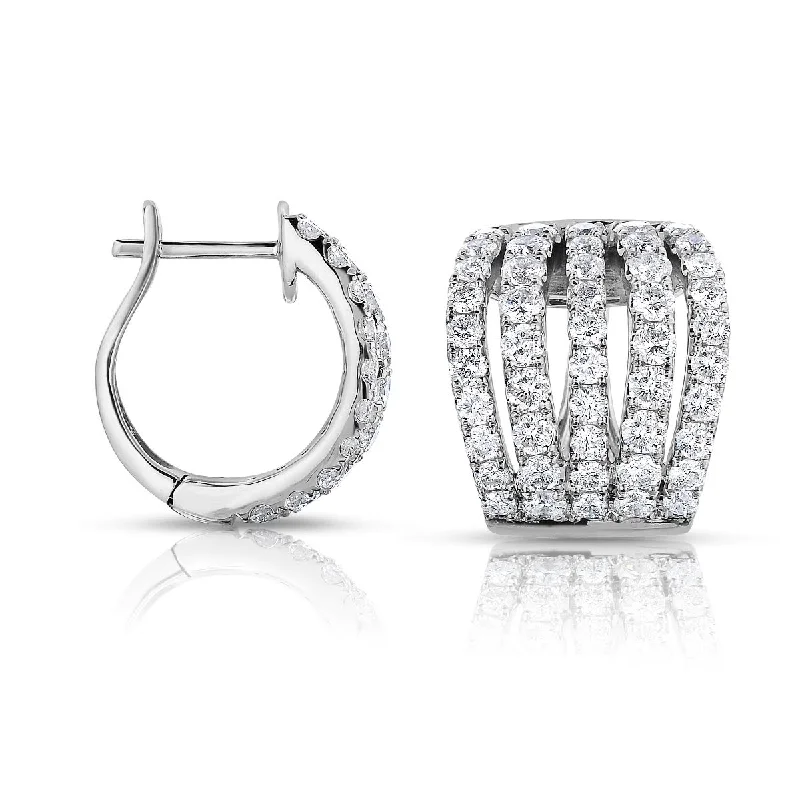 Fashion Gold Earrings For Stylish Women-14K White Gold Diamond Multi-Row Huggie Earrings