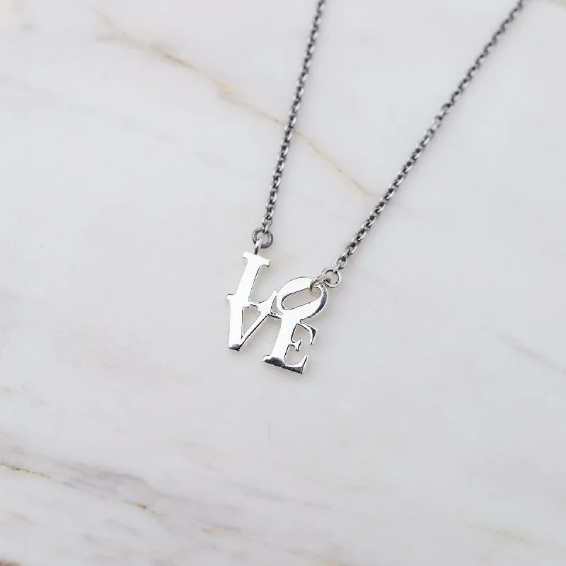 Custom Zodiac Necklaces For Unique Gifts-Oxidized Silver Chain LOVE Necklace