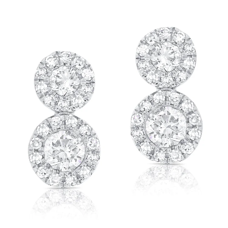 Statement Earrings For Bold Fashion Choices-14K White Diamond Double Halo Earrings