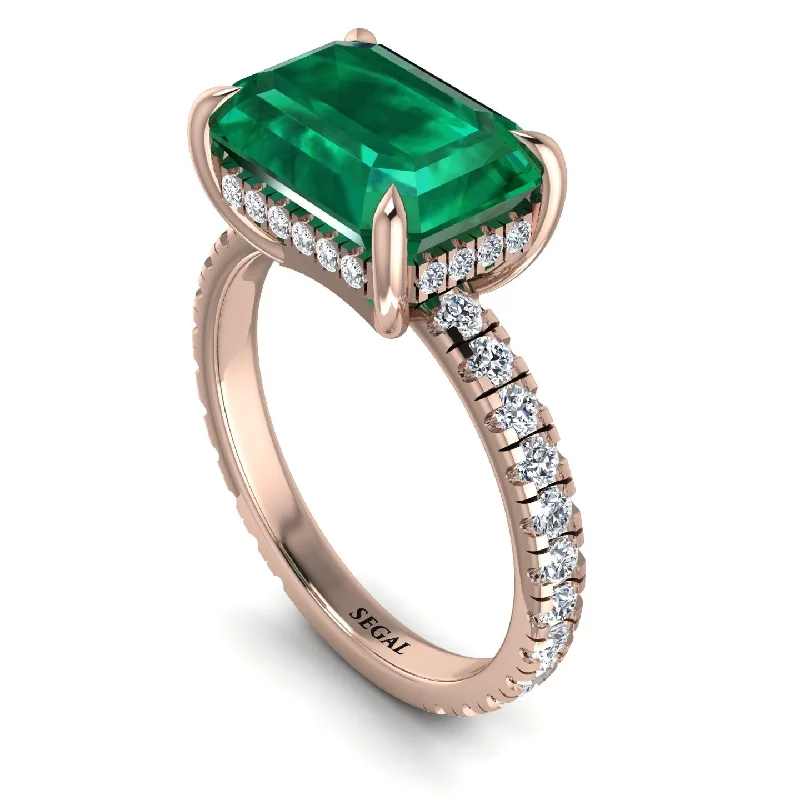 Custom Rings For Bridesmaids Gifts-Emerald-Cut Emerald Pavé Engagement Ring - Daphne No. 5