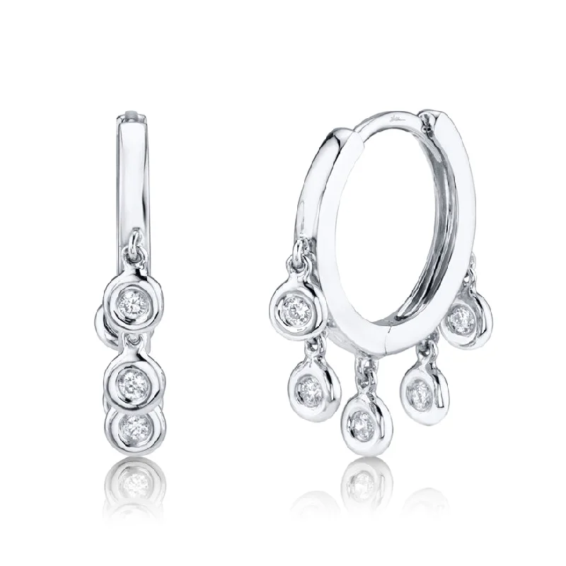 Silver Hoop Earrings For Simple Glam-14K White Gold Diamond Bezel Dangle Small Hoop Earring