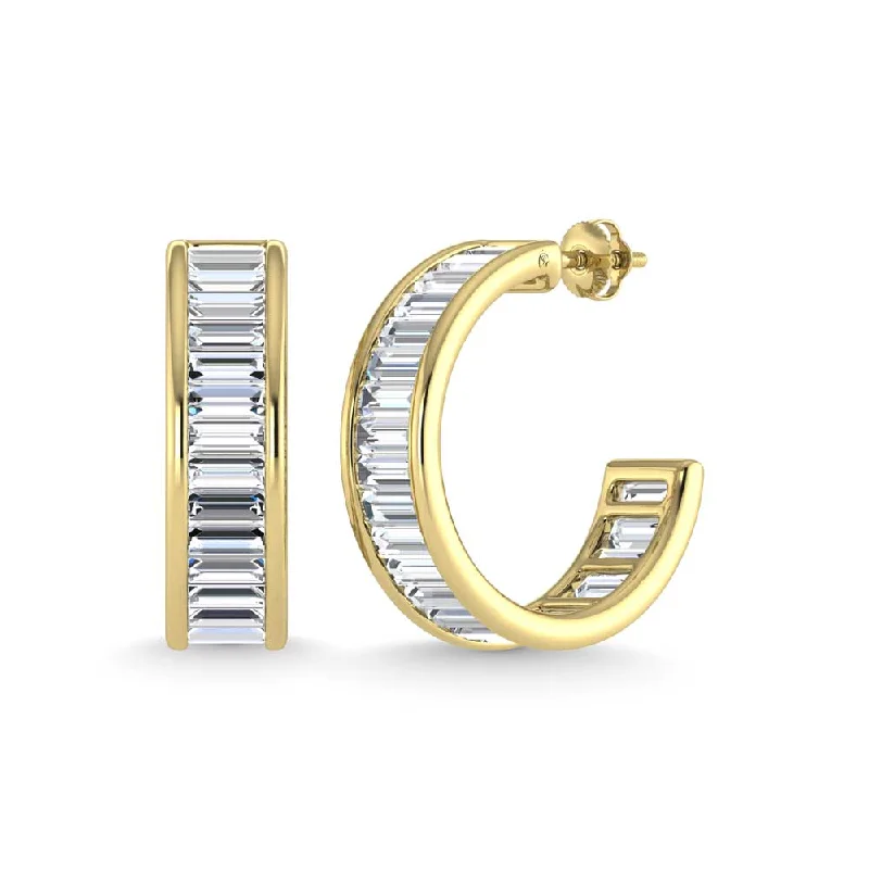 Beautiful Gold Earrings For Weddings-14K Yellow Gold Lab Grown Diamond 6 Ct.Tw. Slim Baguette Hoop Earrings