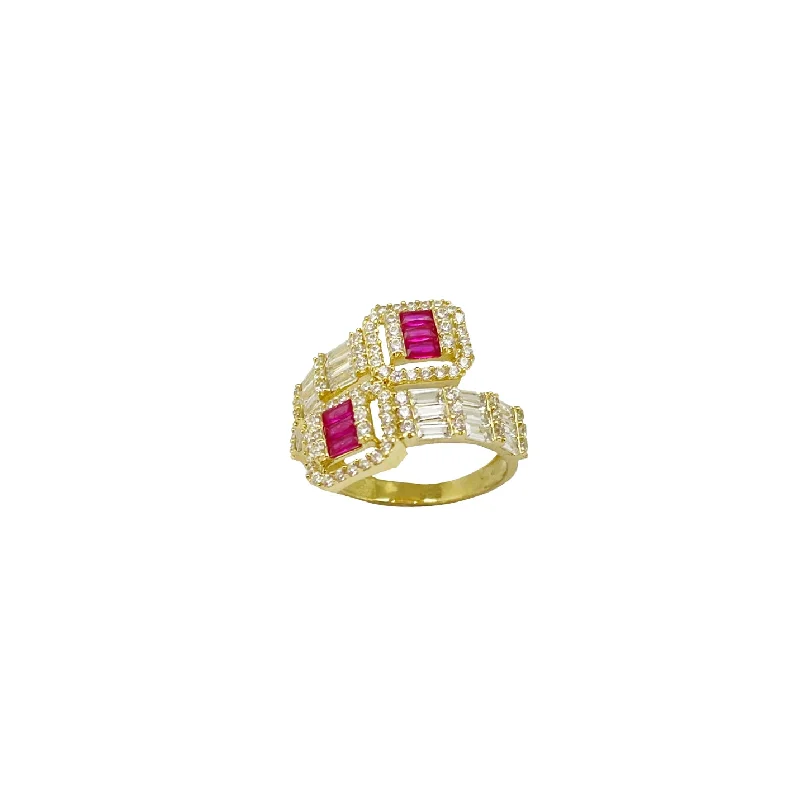 Wedding Bands For Same-Sex Couples-Square Pink Stone CZ Lady Ring (14K)