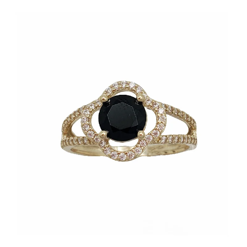 Statement Gold Rings For Fashion Enthusiasts-Flower Black Onyx Ring (14K)