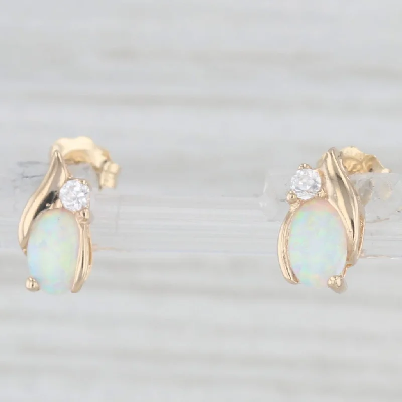 Statement Earrings For Bold Fashion-Lab Created Opal Cubic Zirconia Stud Earrings 10k Yellow Gold