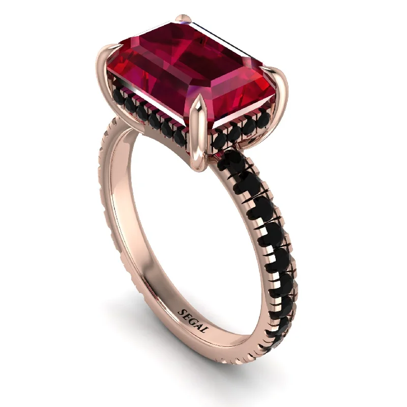 Sparkling Diamond Cocktail Rings For Glamorous Fashion-Emerald-Cut Ruby Pavé Engagement Ring - Daphne No. 41