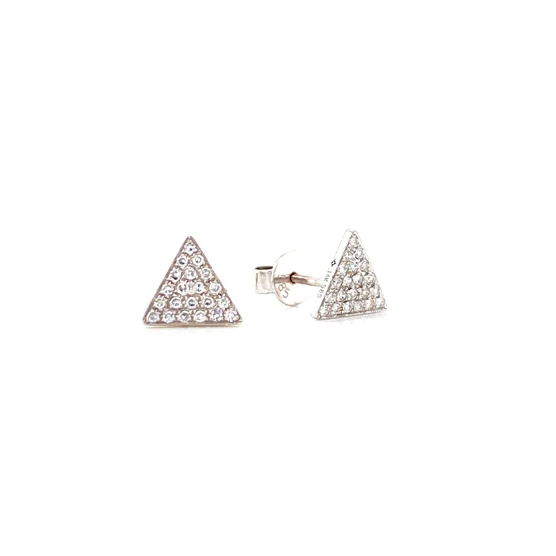 Sleek Drop Earrings For Office Looks-14K White Gold Diamond Large Triangle Earrings