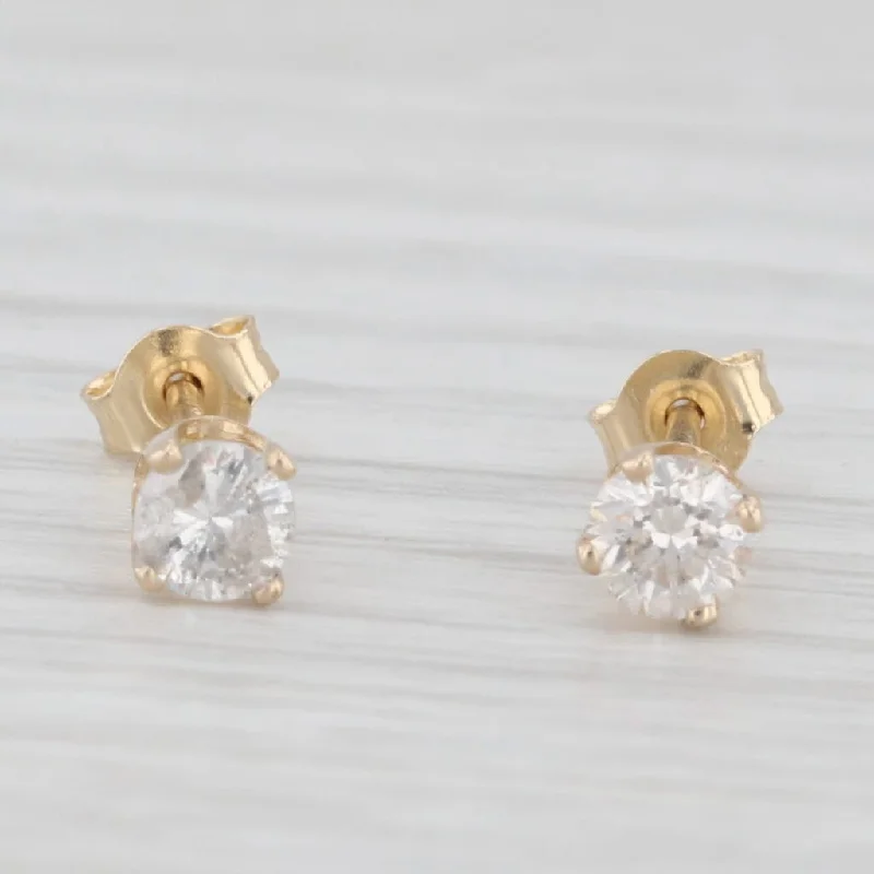 Vintage Crystal Earrings For Romantic Looks-0.30ctw Round Solitaire Diamond Stud Earrings 14k Yellow Gold