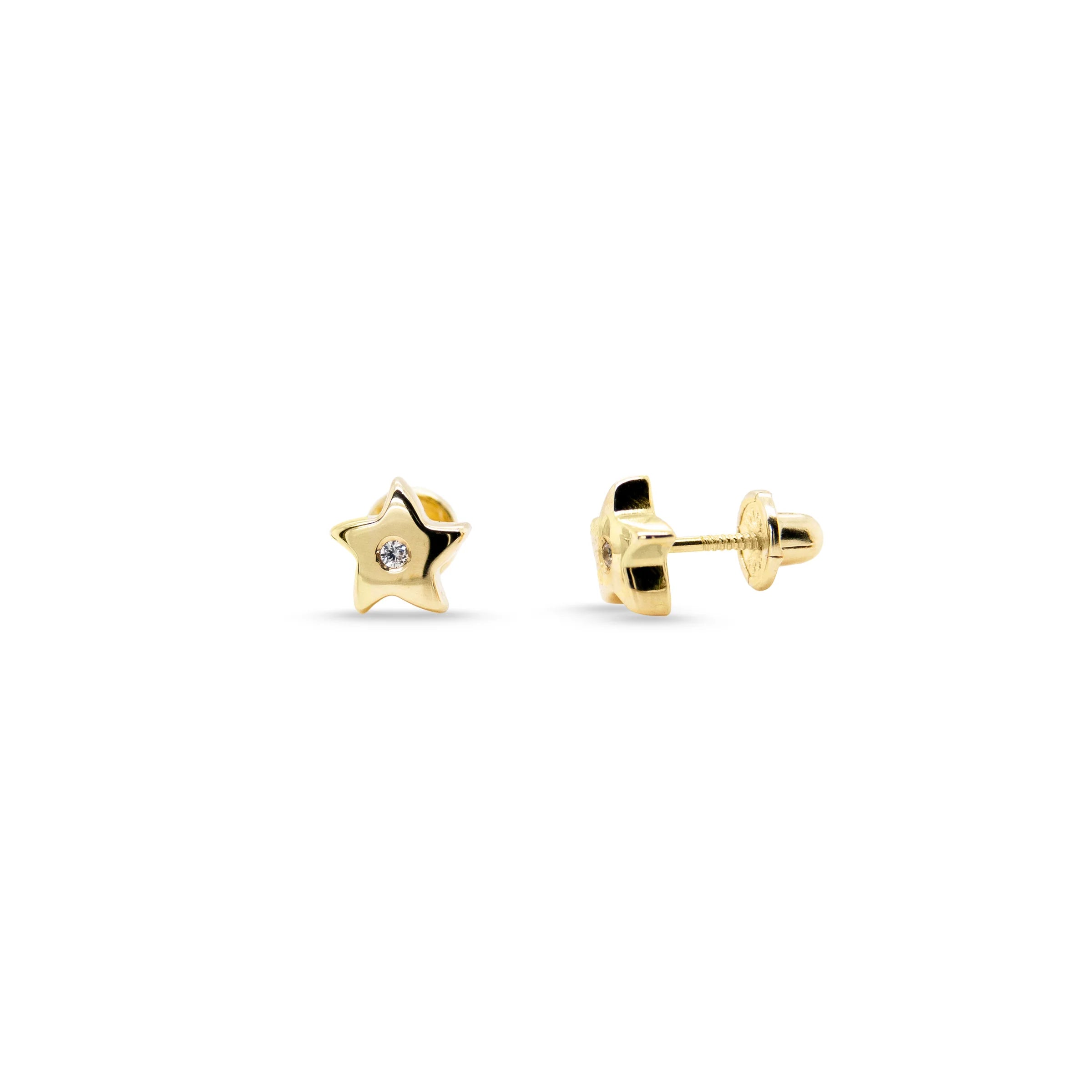 Luxury Gold Earrings For Special Occasions-14K Yellow Gold CZ Star Children's Earrings