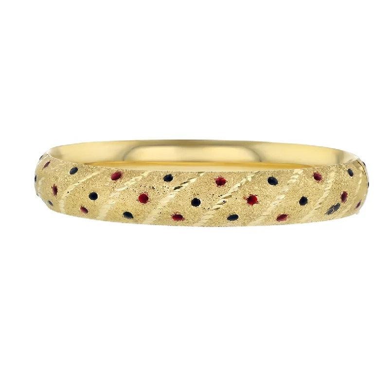 Bangles With White Gold Plating-14K Yellow Gold Blue and Red Enamel Bangle Bracelet