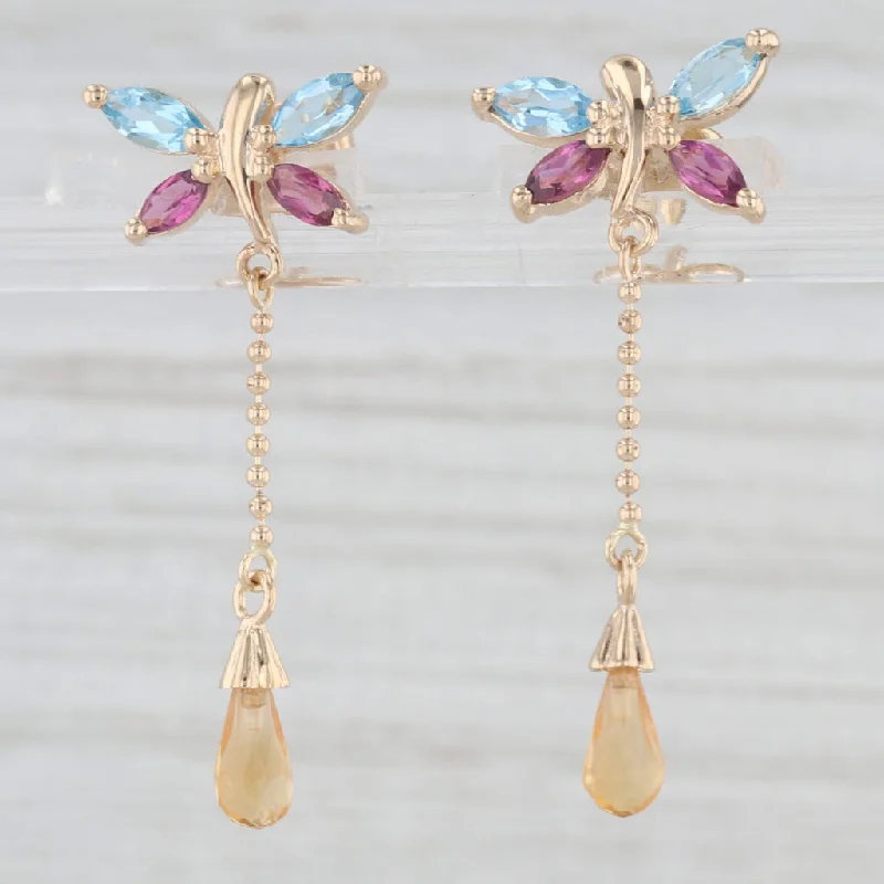 Fashionable Stud Earrings For Casual Wear-1.54ctw Topaz Garnet Citrine Butterfly Earrings 14k Yellow Gold Drops