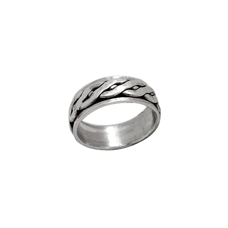 Wedding Bands For Engagement Sets-Antique Finish Rotating Cuban Band Ring (Silver)