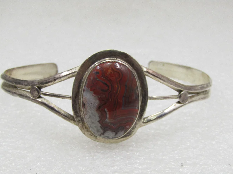 Bracelets For Festive Seasons-Vintage Silver Southwestern Agate Cuff Bracelet, 8"