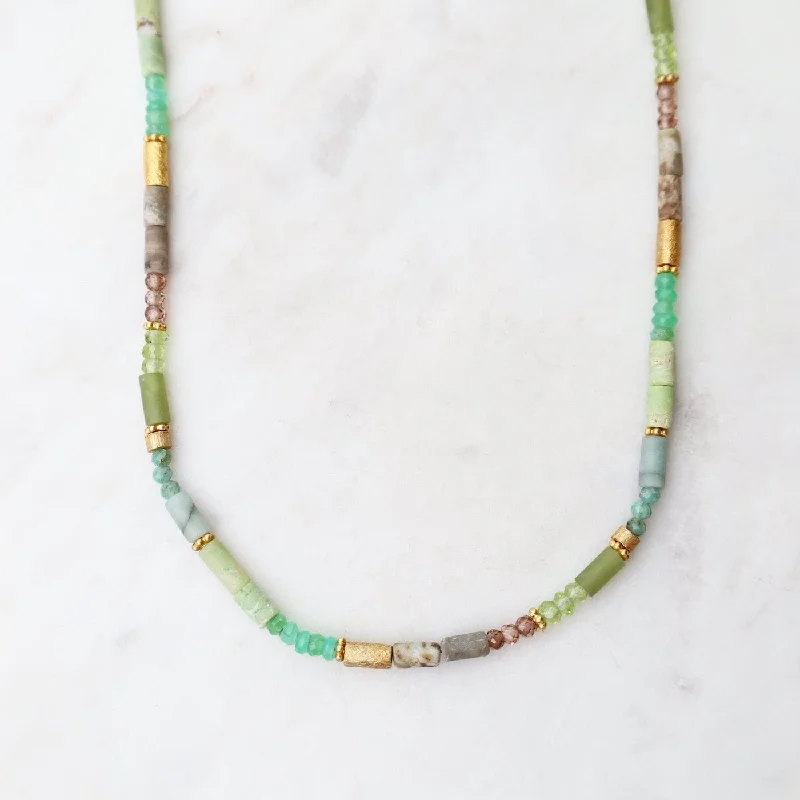 Beautiful Gold Chain Necklaces For Fashionistas-Emerald, Prehnite, Peridot, & Zircon Necklace