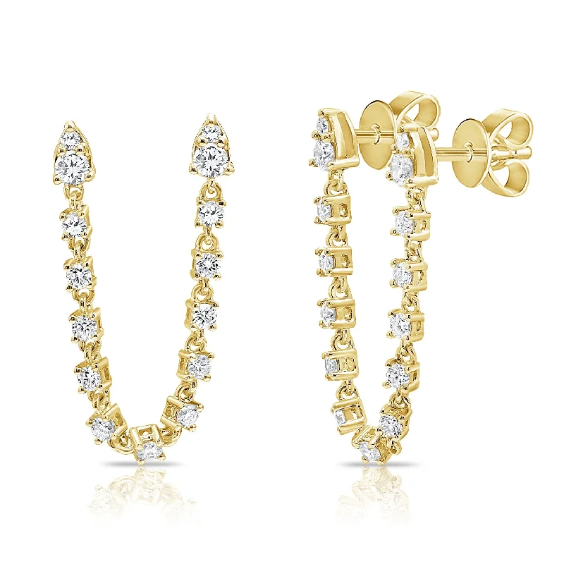 Classic Stud Earrings For Elegant Simplicity-14K Yellow Gold Diamond Chain Earring