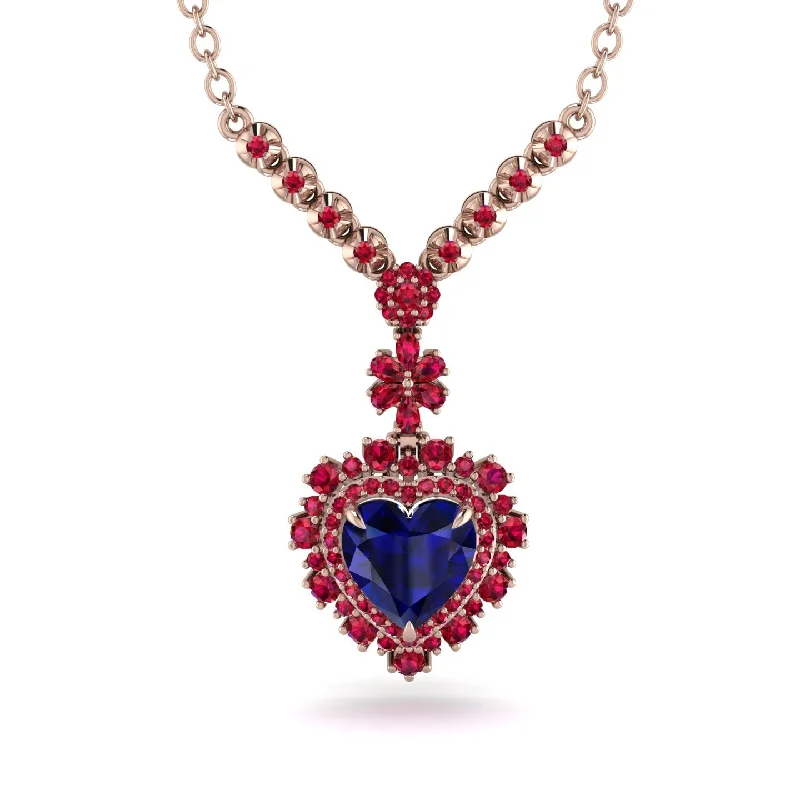 Elegant Diamond Chain Necklaces For Glamorous Fashion-Heart Sapphire Royal Vintage Gold Necklace - Gia No. 59