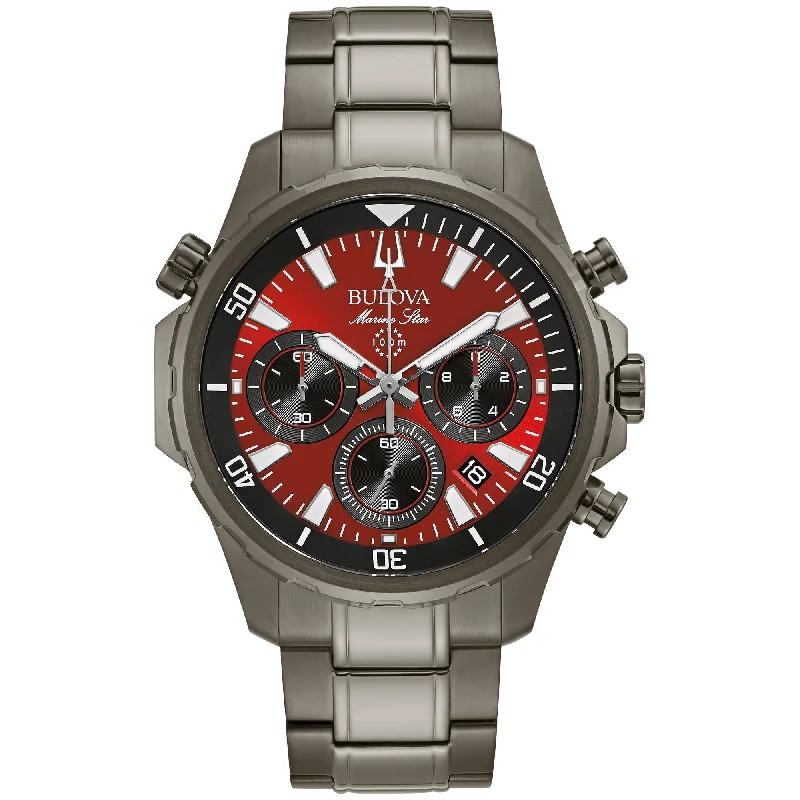 Watches With Geometric Patterns-Bulova Performance Marine Star Mens Watch Stainless Steel