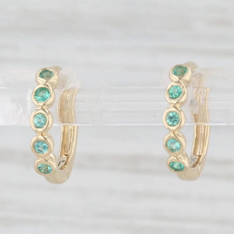 Elegant Crystal Earrings For Special Occasions-New 0.10ctw Emerald Small Hoop Huggie Earrings 10k Yellow Gold