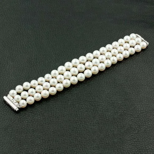 Bracelets For Chic Vibes-Three Row Pearl Bracelet