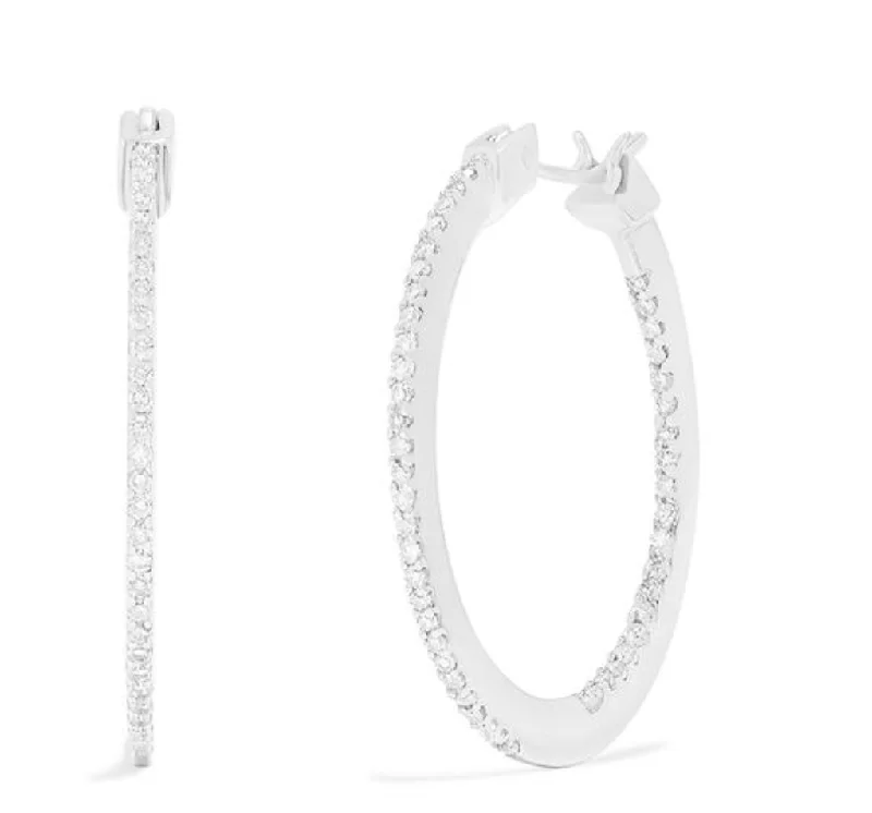 Custom Crystal Earrings For Unique Gifts-14K White Gold Diamond Accented Hoop Earrings