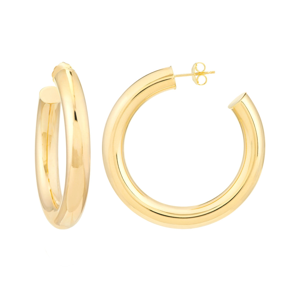 Vintage Style Stud Earrings-14K Yellow Gold Tube Hoop Earrings