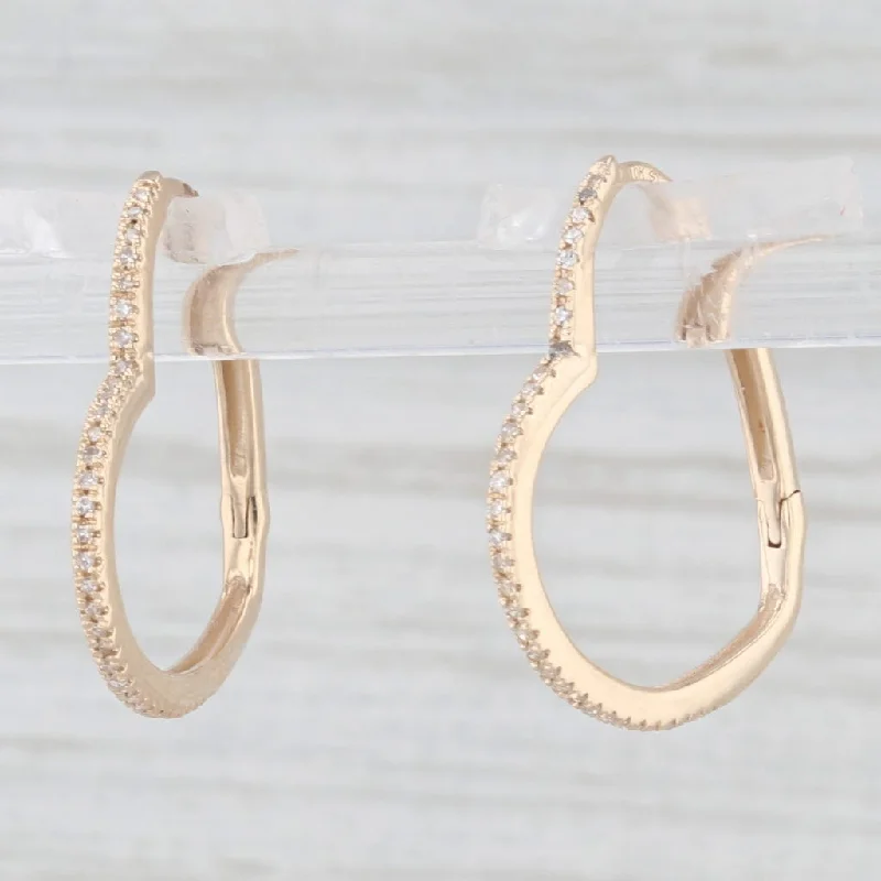 Personalized Engraved Earrings For Gifts-New 0.12ctw Diamond Hoop Heart Earrings 10k Yellow Gold Snap Clasp