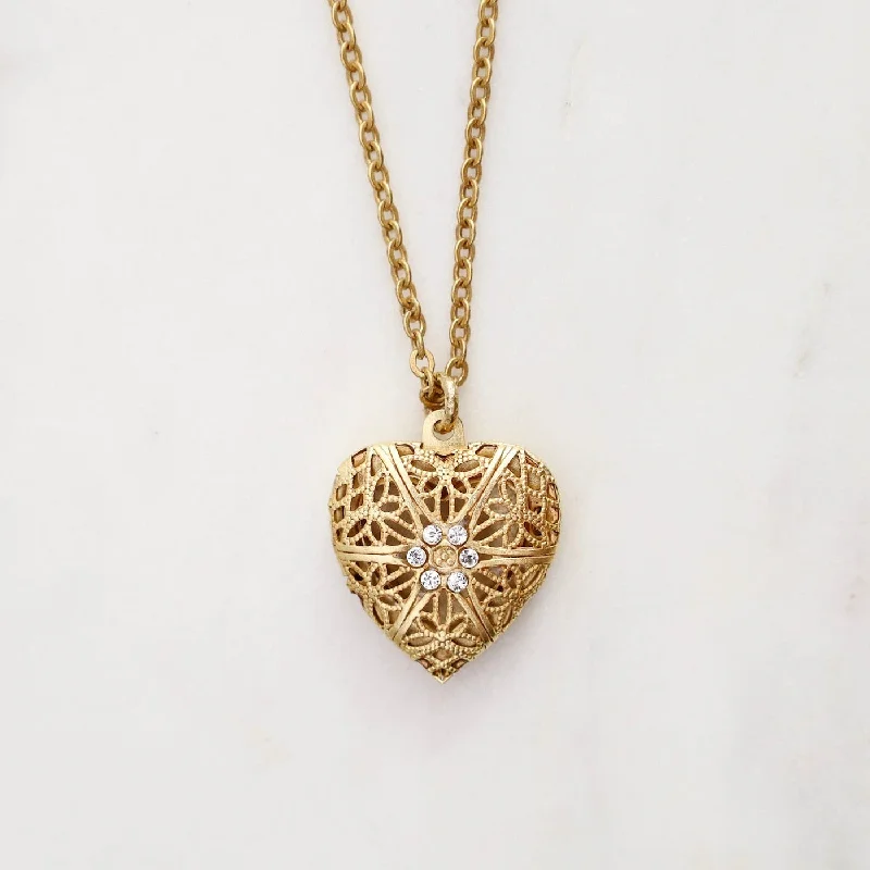 Beautiful Rose Gold Necklaces For Elegant Wear-Amore Mio Locket Necklace - Gold Plate