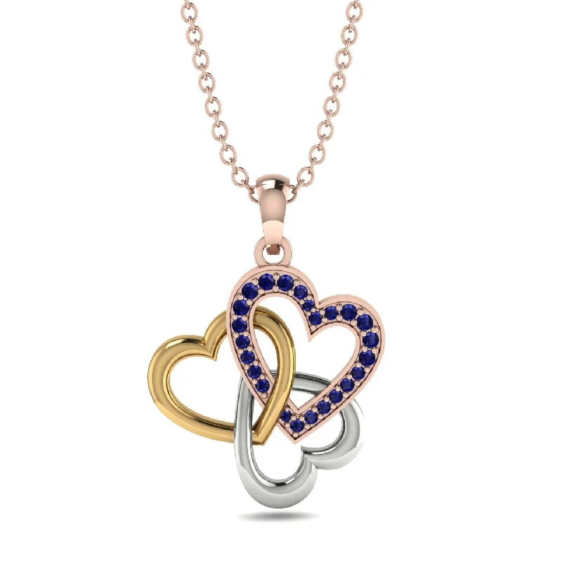 Simple Gold Chain Necklaces For Elegant Style-Three Hearts Intertwined Sapphire Necklace - Harlow No. 20