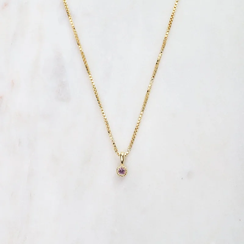 Classic Rope Chain Necklaces For Every Day-Pink Sapphire with Milgrain Edge Necklace - Gold Vermeil