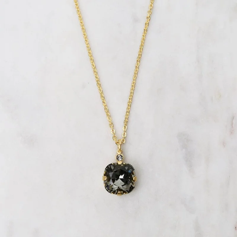 Elegant Pendant Necklaces For Formal Occasions-Large Black Diamond Pendant Necklace- Gold Plate