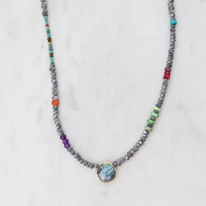 Trendy Multi-Layered Necklaces For Bold Style-Labradorite Dot Necklace