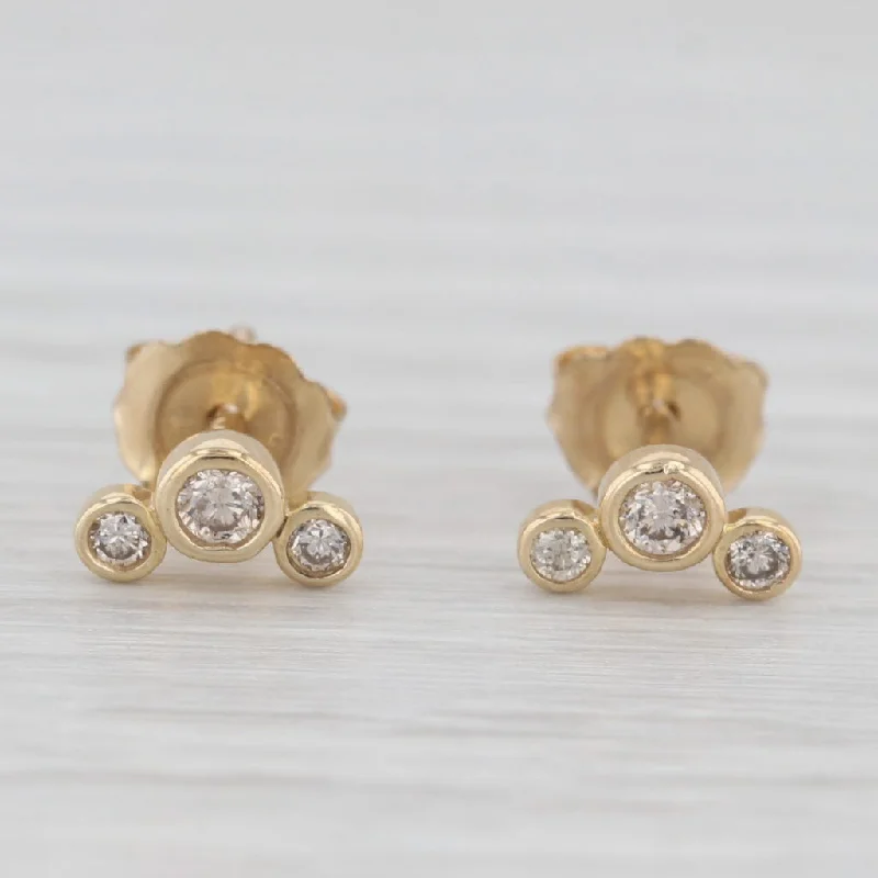 Gemstone Earrings For Vibrant Styles-New 0.15ctw Diamond 3-Stone Stud Earrings 10k Yellow Gold