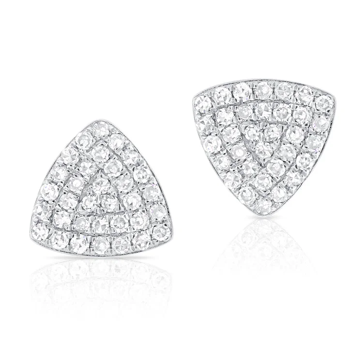 Bold Earrings For Fashion Lovers-14K White Gold Rounded Diamond Triangle Earrings