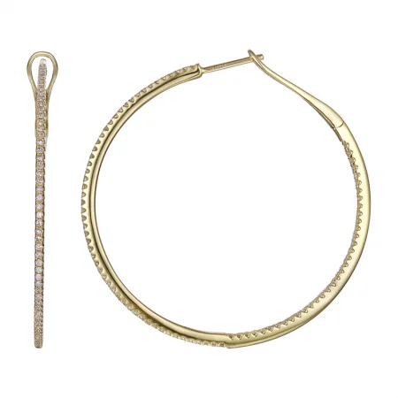 Elegant Drop Earrings For Bridal Jewelry-14k Yellow Gold Diamond Hoop Earrings