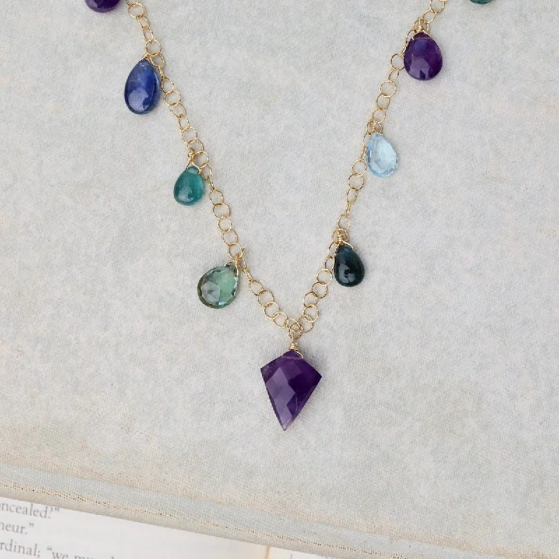 Elegant Diamond Necklaces For Weddings-Amethyst, Grandidierite, Kyanite, Sky Blue Topaz Necklace