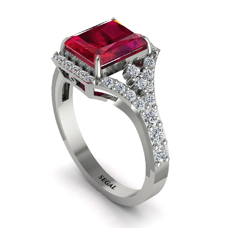 Stunning Gemstone Rings For Weddings-Radiant Cut Ruby 14K Halo Engagement Ring - Cassidy No. 12