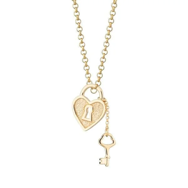 Crystal Necklaces For Sparkling Elegance-Heart Shaped Padlock & Key Necklace - 18k Gold Plated