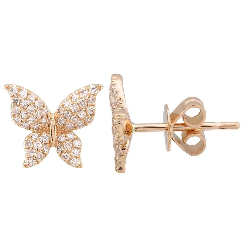 Trendy Gold Earrings For Party Glam-14K Rose Gold Butterfly Diamond Earrings