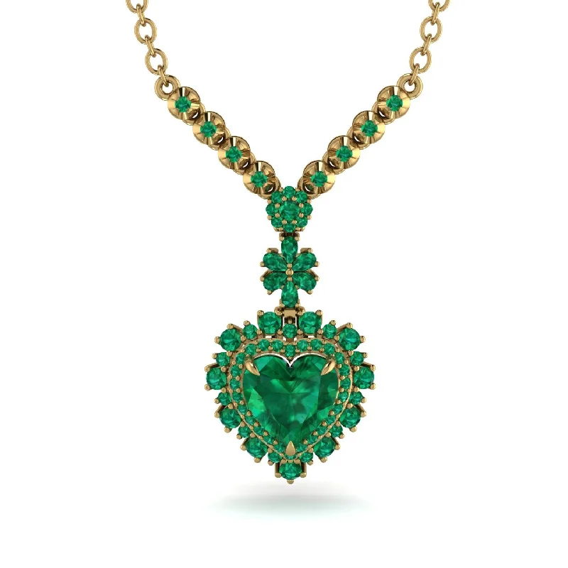 Statement Necklace For Holiday Fashion-Heart Emerald Royal Vintage Gold Necklace - Gia No. 19