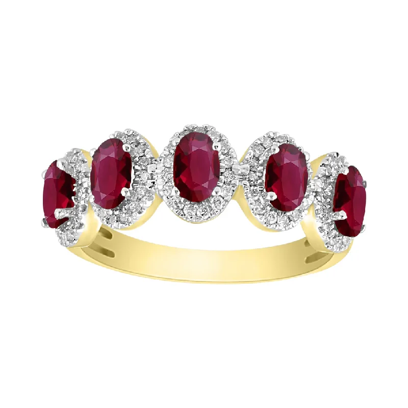 Beautiful Gold Promise Rings For Couples-Diamond Ruby Halo Ring (14K)