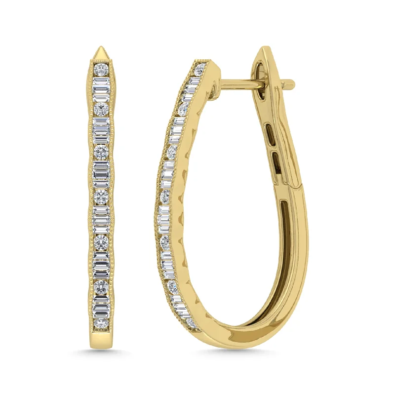 Beautiful Pear Earrings For Weddings-Diamond 1/2 Ct.Tw. Hoop Earrings in 10K Yellow Gold