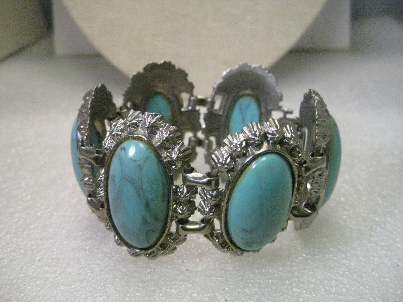 Bracelets For Traditional Outfits-Vintage Silver Tone Chunky Faux Turquoise Bracelet, 7.5"