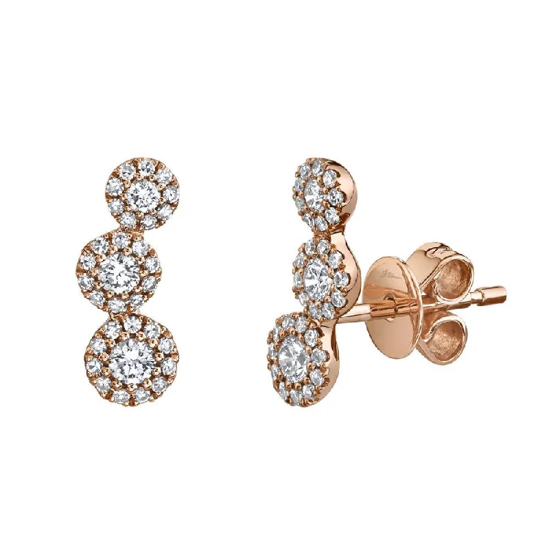 Trendy Resin Drop Earrings For Fashion Lovers-14K Rose Gold Diamond Triple Halo Ear Climbers