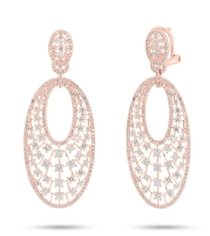 Stunning Drop Earrings For Evening Party-14k Rose Gold Diamond Earrings