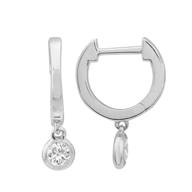 Colorful Tassel Earrings For Festivals-14K White Gold Bezel Set Diamond Huggie Earrings